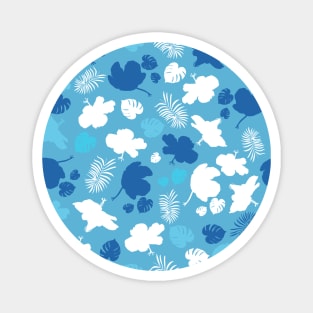 Hand drawn hibiscus, tropical leaves blue and white seamless summer time for fabric design Magnet